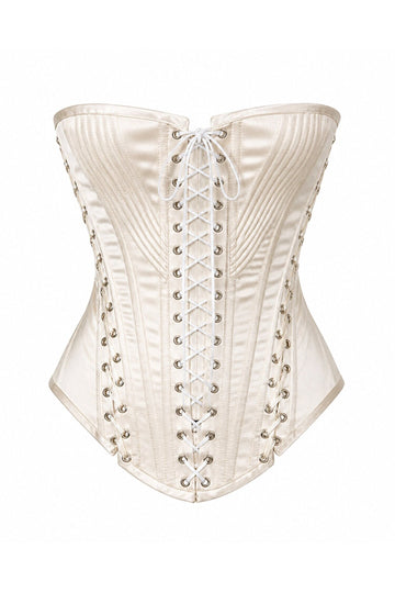Allura Corset — front view, handmade luxury silk corset by Faye Dreamgirl